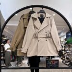 بارونی کتان ترک طرح دو  سگک جلو چهار دکمه پانچ (33891)