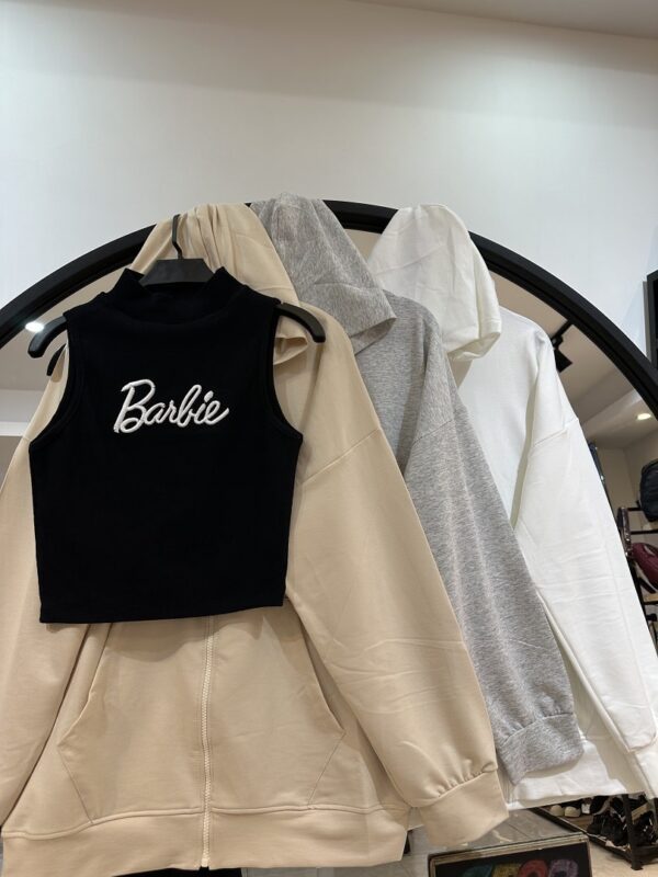 ست سه تیکه دورس  سویشرت و شلوار و کراپ باربی(34098) - Image 2