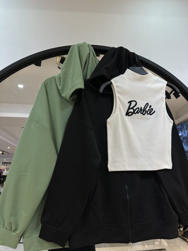 ست سه تیکه دورس  سویشرت و شلوار و کراپ باربی(34098) - Image 3