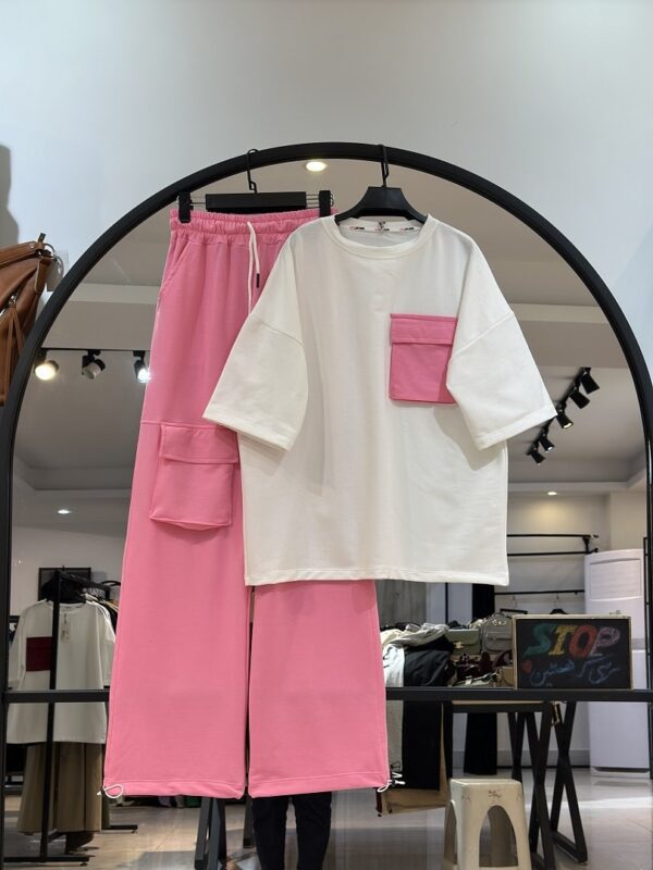 ست تیشرت شلوار گلکسی پنبه سینه جیب کارگو (34530) - Image 2