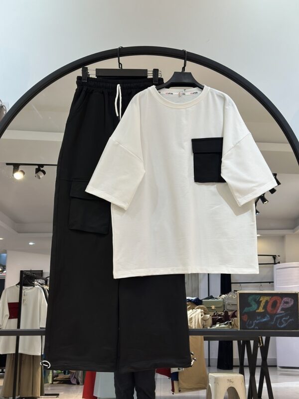 ست تیشرت شلوار گلکسی پنبه سینه جیب کارگو (34530) - Image 3