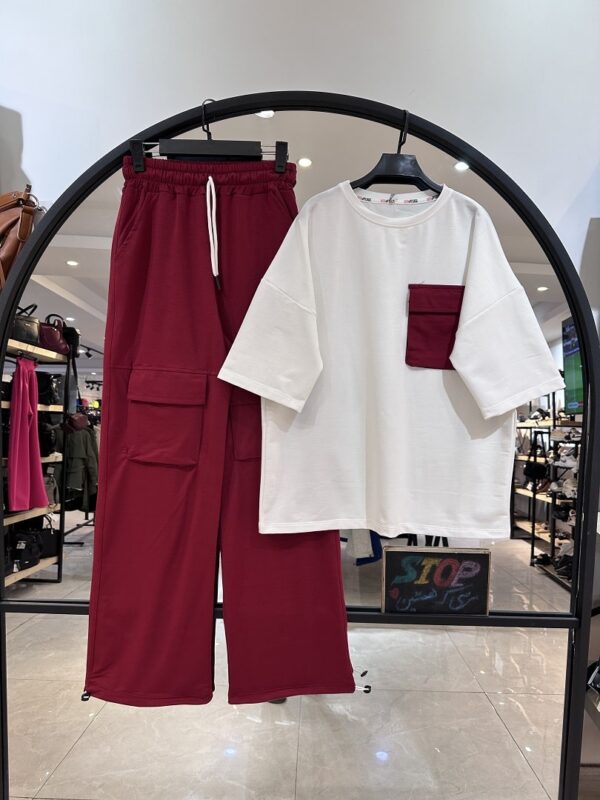 ست تیشرت شلوار گلکسی پنبه سینه جیب کارگو (34530) - Image 4