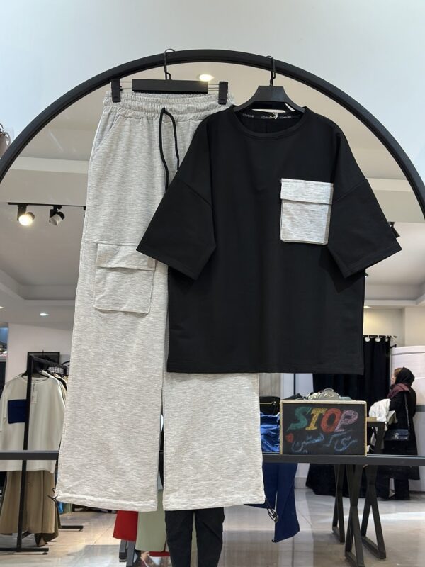 ست تیشرت شلوار گلکسی پنبه سینه جیب کارگو (34530) - Image 6