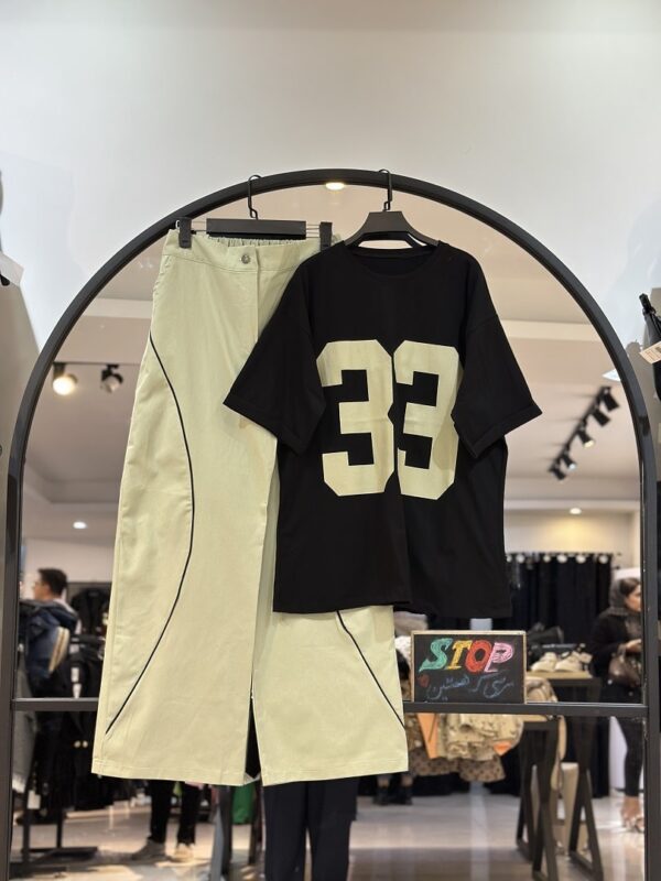 ست تیشرت نخ پنبه و شلوار بگ کتان جین طرح 33(34593) - Image 3