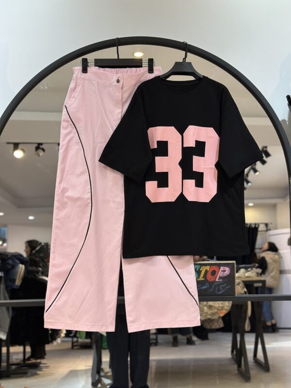 ست تیشرت نخ پنبه و شلوار بگ کتان جین طرح 33(34593) - Image 5