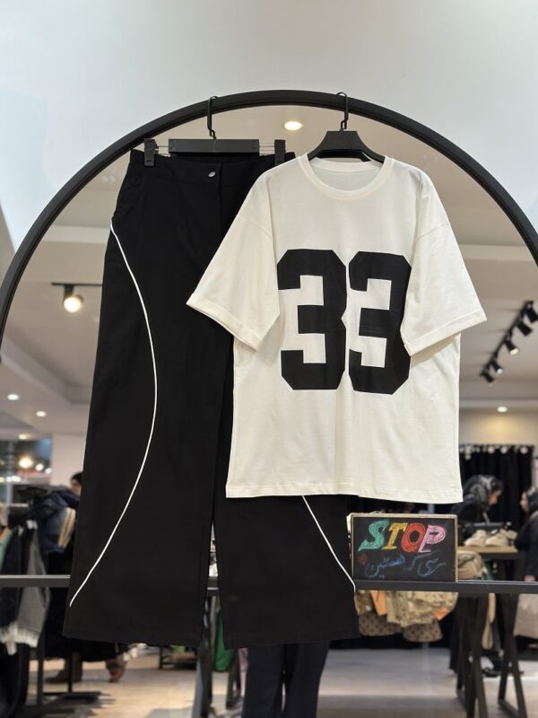 ست تیشرت نخ پنبه و شلوار بگ کتان جین طرح 33(34593) - Image 6