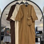 کفان لینن سنگشور کیف دار یقه چهار دکمه پایین چاک (34986)