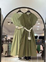 پیراهن یقه هفت کمر کنفی استین پاکتی (35077)