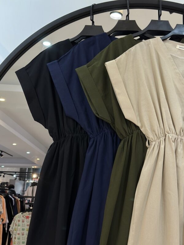 پیراهن یقه هفت کمر کنفی استین پاکتی (35077) - Image 2