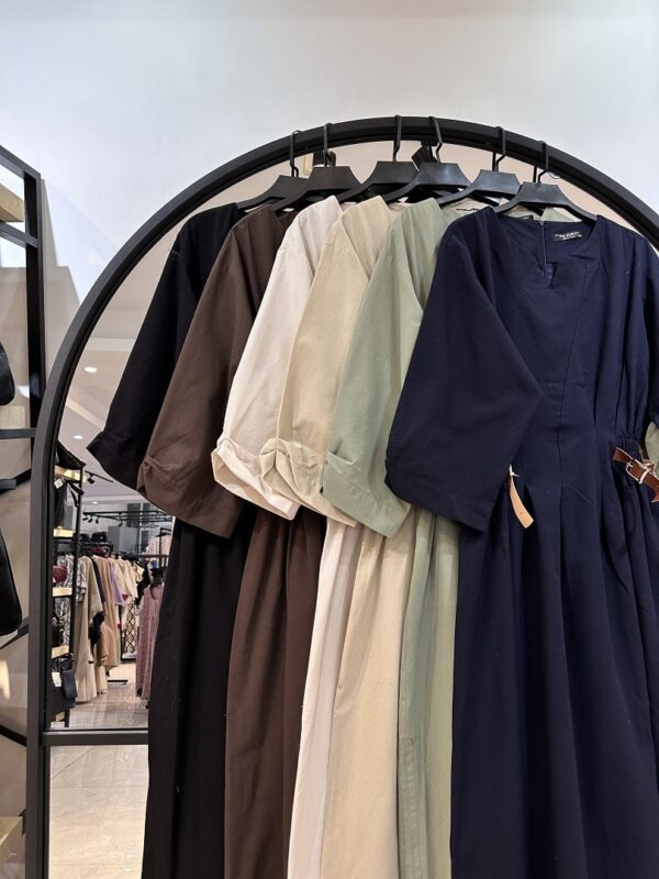 پیراهن لینن بغل کش سگک چرمی (35117) - Image 2