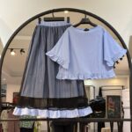 ست شومیز و دامن لینن ترکیبی با تور  سلاله (35189)