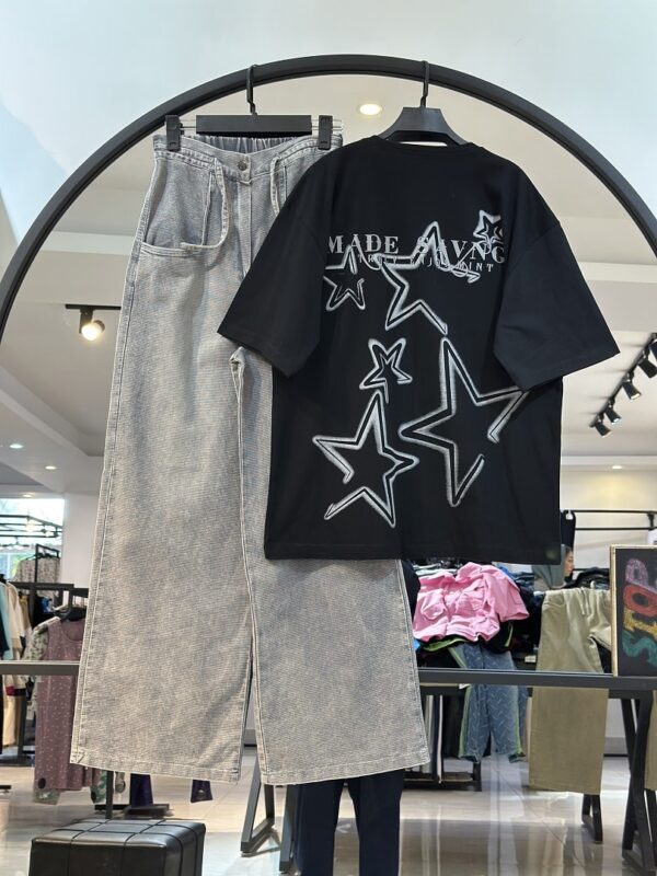 ست تیشرت سوپر پنبه و شلوار کتان حصیری سنگشور (35171) - Image 5