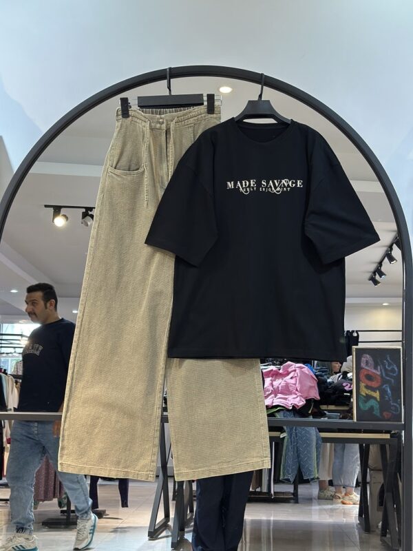 ست تیشرت سوپر پنبه و شلوار کتان حصیری سنگشور (35171) - Image 3