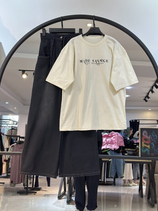 ست تیشرت سوپر پنبه و شلوار کتان حصیری سنگشور (35171) - Image 4