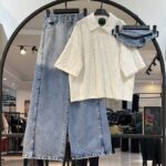 ست تیشرت کنفی و شافل جین وارداتی (35206)