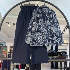 ست لینن ایتالیایی شومیز گل گلی و شلوار ساده (35217)