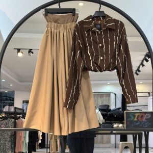ست شومیز تاپ دار و دامن کتان ترکیبی ژاکین (35271)