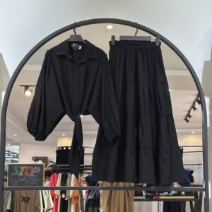 کالکشن مشکی (ست شومیز و پایین گره و دامن چین دار ارمغان) (35369)