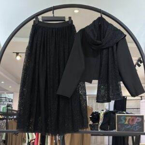 (ست سه تیکه شال گیپور و دامن گیپور استر دار و کت مازراتی شیدا )(35374)