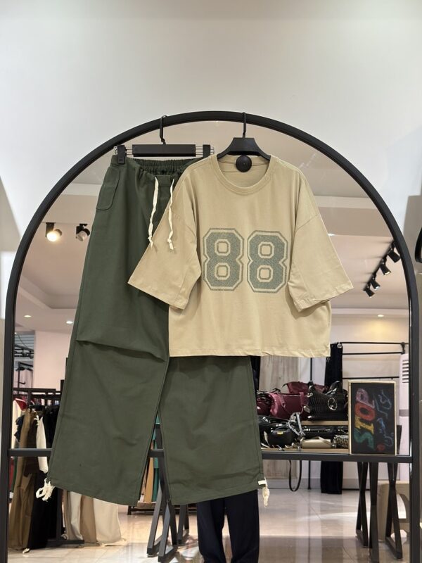 ست تیشرت پنبه براش و شلوار بگ کتان 88 با ضمانت جنس و تنخور (35484) - Image 3