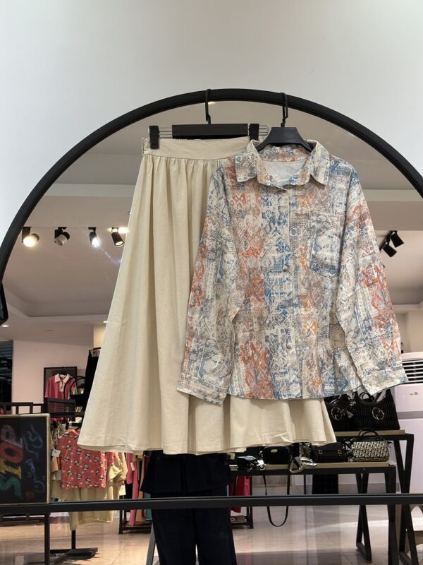 ست شومیز کرپ چاپی و دامن لینن (35499) - Image 4