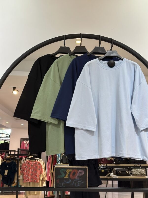 تیشرت(شومیز مانتویی) نخ پنبه باکسی استین سه ربع نارنج (35502) - Image 2