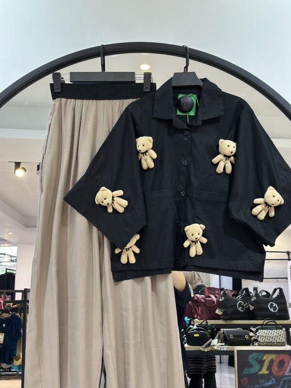 ست شومیز خرس تدی و شلور سیلک (35504) - Image 2