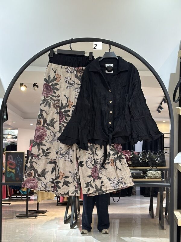 ست شومیز لینن چروک و دامن شلواری چیچک (35495) - Image 2