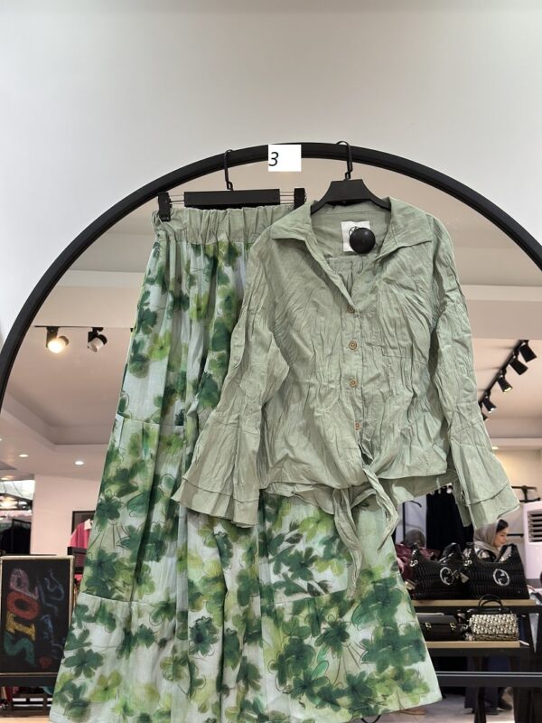 ست شومیز لینن چروک و دامن شلواری چیچک (35495) - Image 3