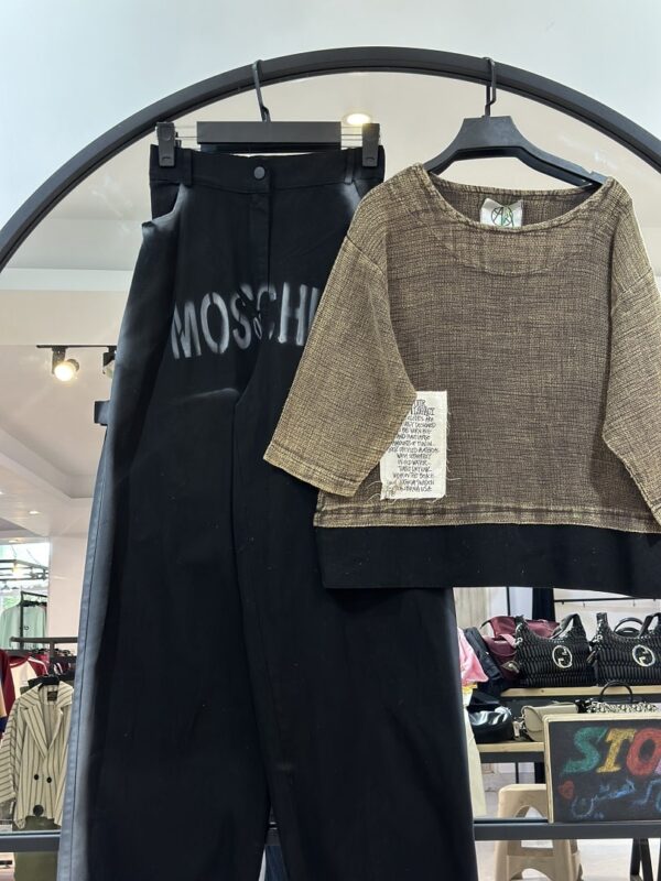 ست تیشرت استتین سه ربع کفی و شلوار کتان جین ماسچینو (35519) - Image 2