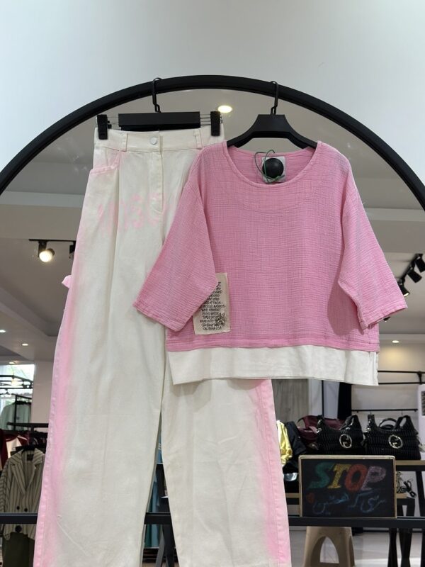 ست تیشرت استتین سه ربع کفی و شلوار کتان جین ماسچینو (35519) - Image 3