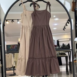 پیراهن لینن چینه دار بند گره ای دلنیا (35546)