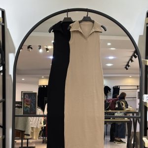 پیراهن پنبه کبریتی دو یقه استین حلقه ای (35609)