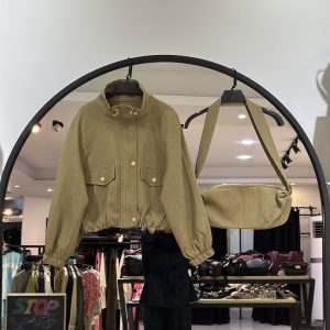 کت بارونی میله ای فیتیله ای کیف دار (35662)