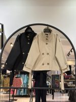 کت بارونی یقه ایستاده کتان زارا میله ای استر دار آتری (35685)