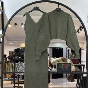 ست رویه و پیراهن بدون چاک بافت متراکم اطلس (35707)