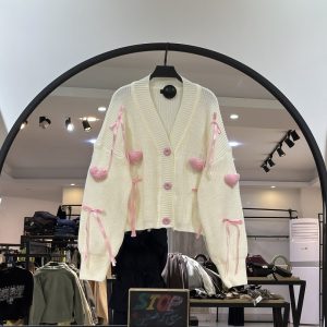 ژاکت بافت  پاییزه زمستانه پینترسی صورتی خانوم (35841)