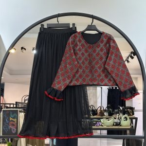 ست کت و دام توری زیره استر پایین گان دوزی (36059)