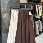دامن لینن شست شده کمر بند دار پشت کش (3702)