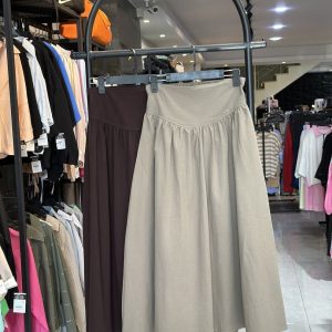 دامن لینن کمر گنی جلو چین (3735)