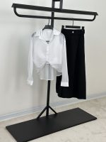 ست شومیز شیشه ای و کراپ تاپ پنبه کبریتی و شلوار بگ لینن (3822) - Image 5