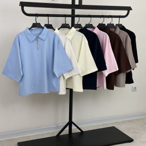 تیشرت باکسی نیم زیپ ساده (3940)