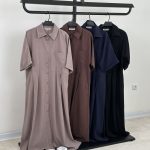 پیراهن کرپ مورگان جلو دکمه (3952)
