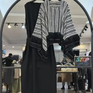 ست پانچو قلاب بافی و پیراهن کرسپو کمر دار (34600)