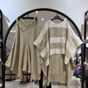 ست پانچو شلوار مصری لینن نچرال ماهور (34695)