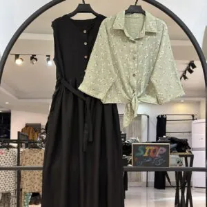 ست شومیز گره ای گل گچی و سارافون (34998)