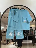 ست تیشرت شلوار گلکسی پنبه دیزل شلوارک شو (35109)