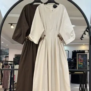 پیراهن لینن بغل کش سگک چرمی (35117)
