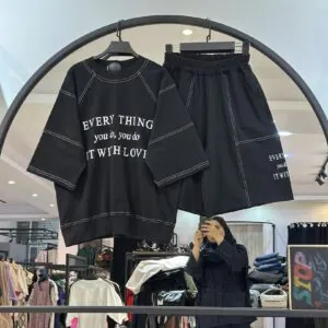ست تیشرت باکسی و شلوارک قواره دار سوپر پنبه every thing (35095)