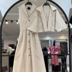 ست کت و سارافون لینن جلو دکمه کمر کش اتوسا (35116)